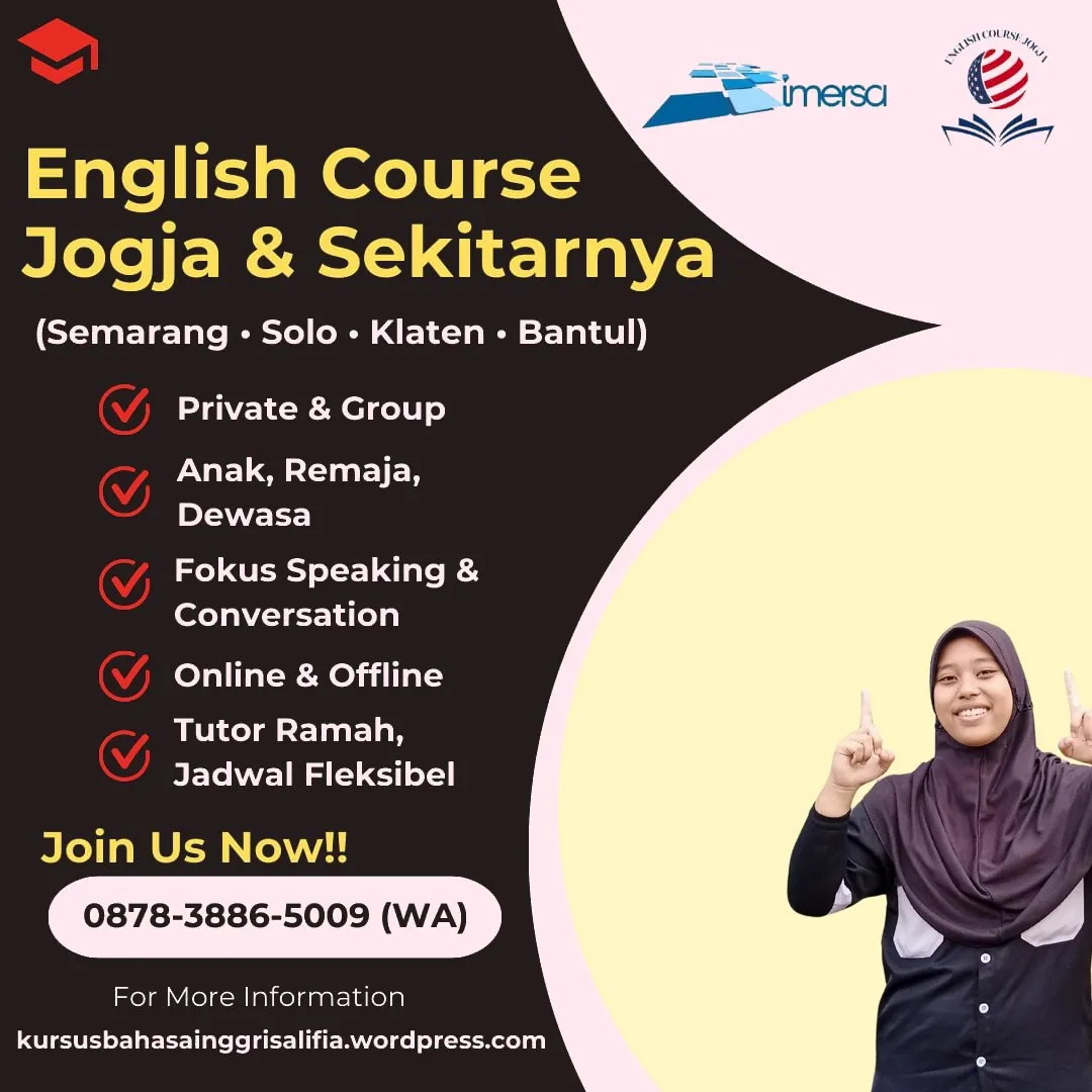 0878-3886-5009 (WA) Les Bahasa Inggris Banyumanik Semarang, Pelatihan Bahasa Inggris Jogja, Tempat Les Bahasa Inggris Solo, Kursus Bahasa Inggris Sleman, Kursus Bahasa Inggris di Tembalang Semarang, Guru Les Bahasa Inggris Semarang, Les Bahasa Inggris Anak Bantul, Les Bahasa Inggris Anak TK di Jogja, Kursus Bahasa Inggris Dewasa Semarang, Kursus Conversation Bahasa Inggris di Solo