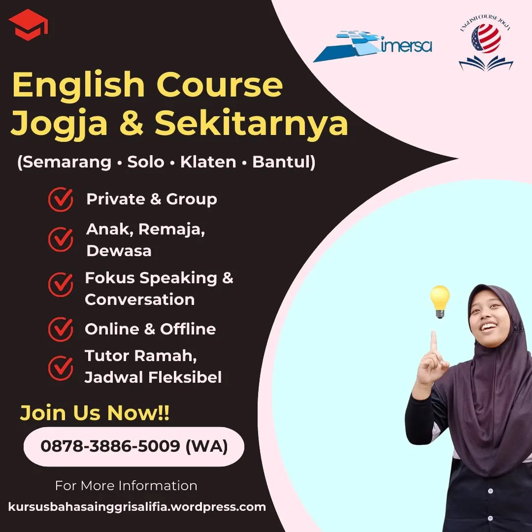 0878-3886-5009 (WA) Kursus Bahasa Inggris Jogja Murah, Belajar Bahasa Inggris di Jogja, Rekomendasi Les Bahasa Inggris di Solo, Les Bahasa Inggris di Bantul, Les Bahasa Inggris Anak Solo, Guru Bahasa Inggris Semarang, Kursus Bahasa Inggris Klaten, Les Privat Bahasa Inggris Semarang, Bimbingan Belajar Bahasa Inggris di Jogja, Pelatihan Bahasa Inggris Jogja